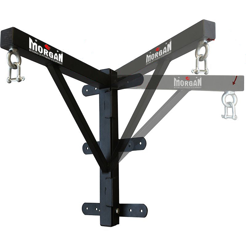 The deluxe punch bag hanger from Morgan Sports is a retractable heavy bag wall mount, constructed with a convenient swing-away designed to save space in the gym.  A commercial use design that doesn’t compromise on strength, this reinforced high-grade steel built bracket is made to hold the heaviest bags and withstand the toughest training sessions for both boxing and commercial fitness gyms.