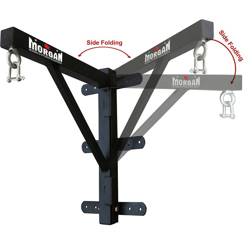 The deluxe punch bag hanger from Morgan Sports is a retractable heavy bag wall mount, constructed with a convenient swing-away designed to save space in the gym.  A commercial use design that doesn’t compromise on strength, this reinforced high-grade steel built bracket is made to hold the heaviest bags and withstand the toughest training sessions for both boxing and commercial fitness gyms.
