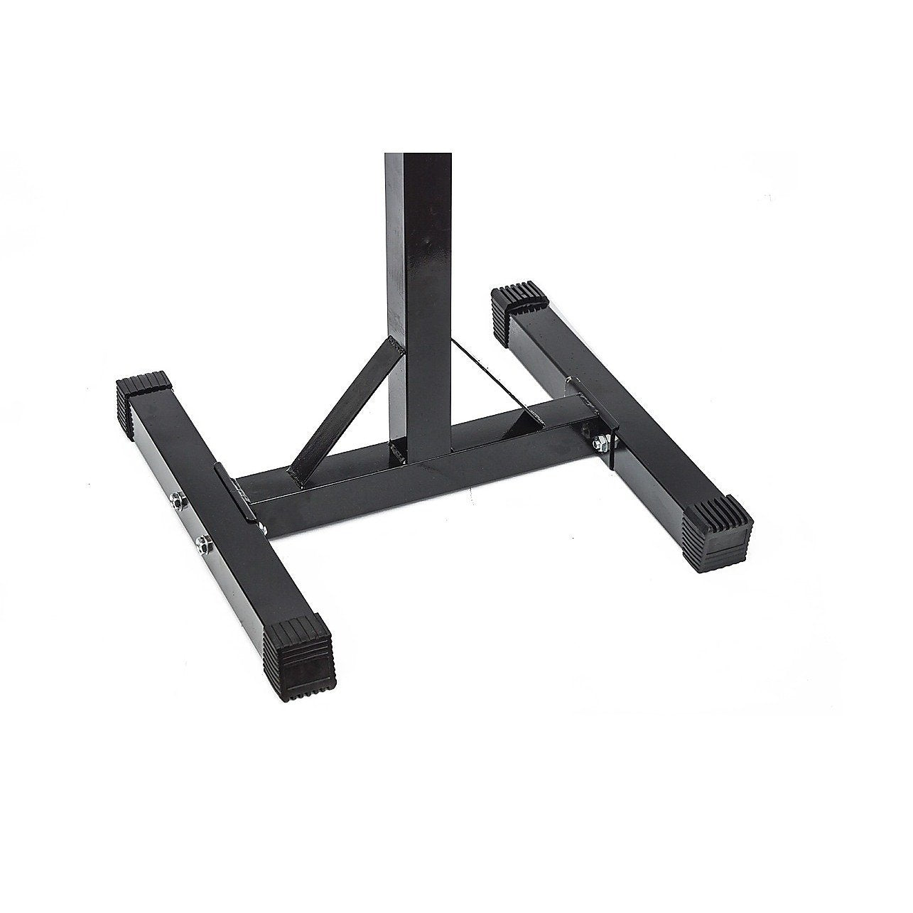 2 legs of an adjustable squat rack 