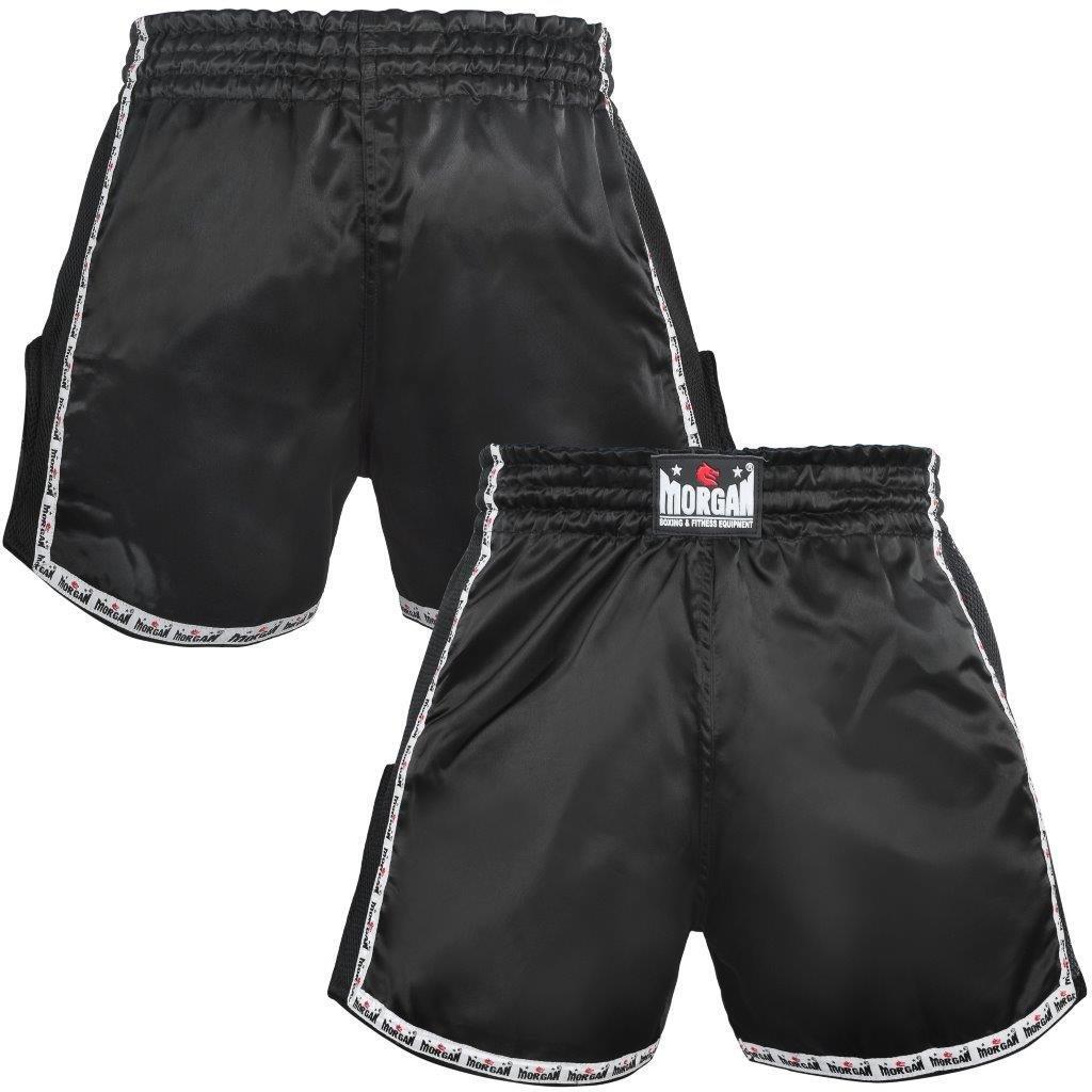 The Fitness Hero muay thai shorts by Morgan Sports will make you feel like the true Muay Thai fighter that you are, featuring a traditional muay thai cut design, with MTS-3 grade satin and fierce in-ring style to give you the edge over your competitors. Plain black style